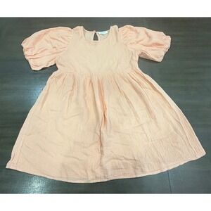 MABLE Peach Gauze Babydoll Dress Puff Sleeve Crinkle Texture Cotton Size L